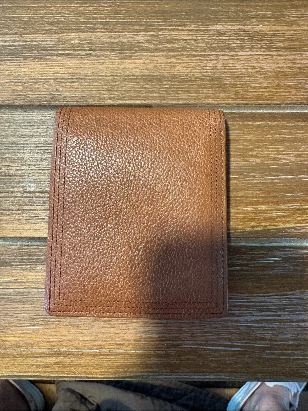 Yves Saint Laurent Pebbled Leather Card Wallet in Cognac Brown vintage